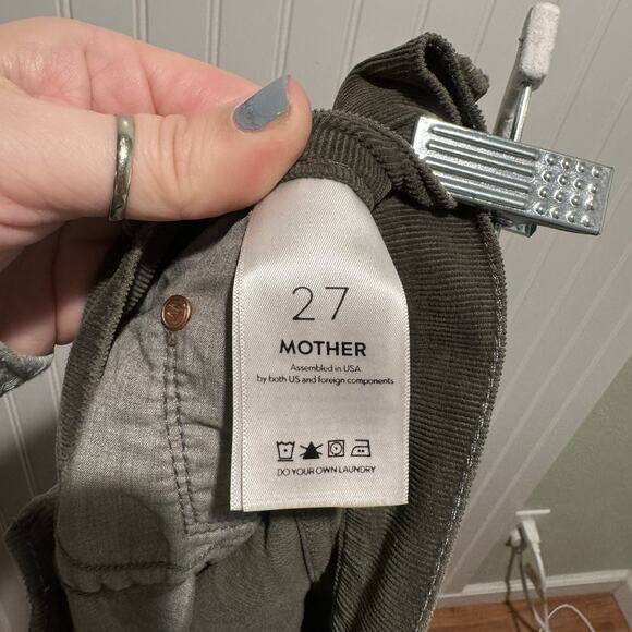 Mother The Dropout Jeans Cropped Hopscotch Olive Green Corduroy Size 27 - Picture 7 of 8